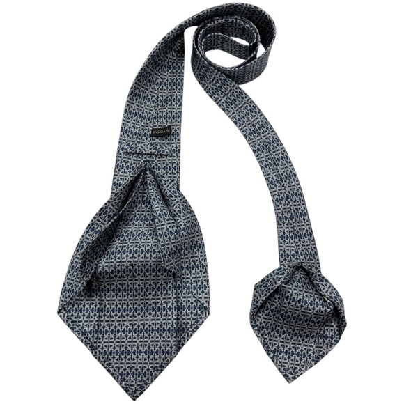 BVLGARI SEVENFOLD XL Blue/Gray Geometric Silk LUXURY Tie ITALY - Picture 5 of 8